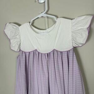 Classic Whimsy scalloped seersucker gingham purple and white dress size 7 girls